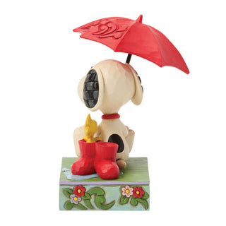 Jim Shore Peanuts: Snoopy Holding Umbrella With Woodstock Figurine sparkle-castle