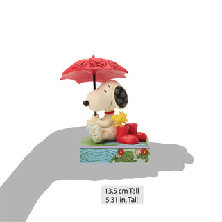 Jim Shore Peanuts: Snoopy Holding Umbrella With Woodstock Figurine sparkle-castle
