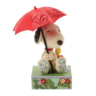 Jim Shore Peanuts: Snoopy Holding Umbrella With Woodstock Figurine sparkle-castle
