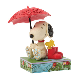 Jim Shore Peanuts: Snoopy Holding Umbrella With Woodstock Figurine sparkle-castle