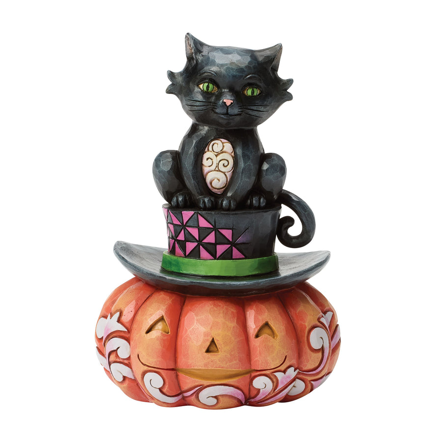 Jim Shore Heartwood Creek: Black Cat on Jack-O-Lantern In Top Hat Figurine sparkle-castle