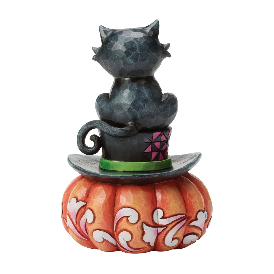 Jim Shore Heartwood Creek: Black Cat on Jack-O-Lantern In Top Hat Figurine sparkle-castle