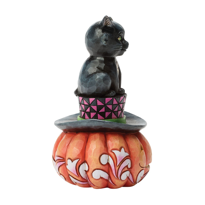 Jim Shore Heartwood Creek: Black Cat on Jack-O-Lantern In Top Hat Figurine sparkle-castle