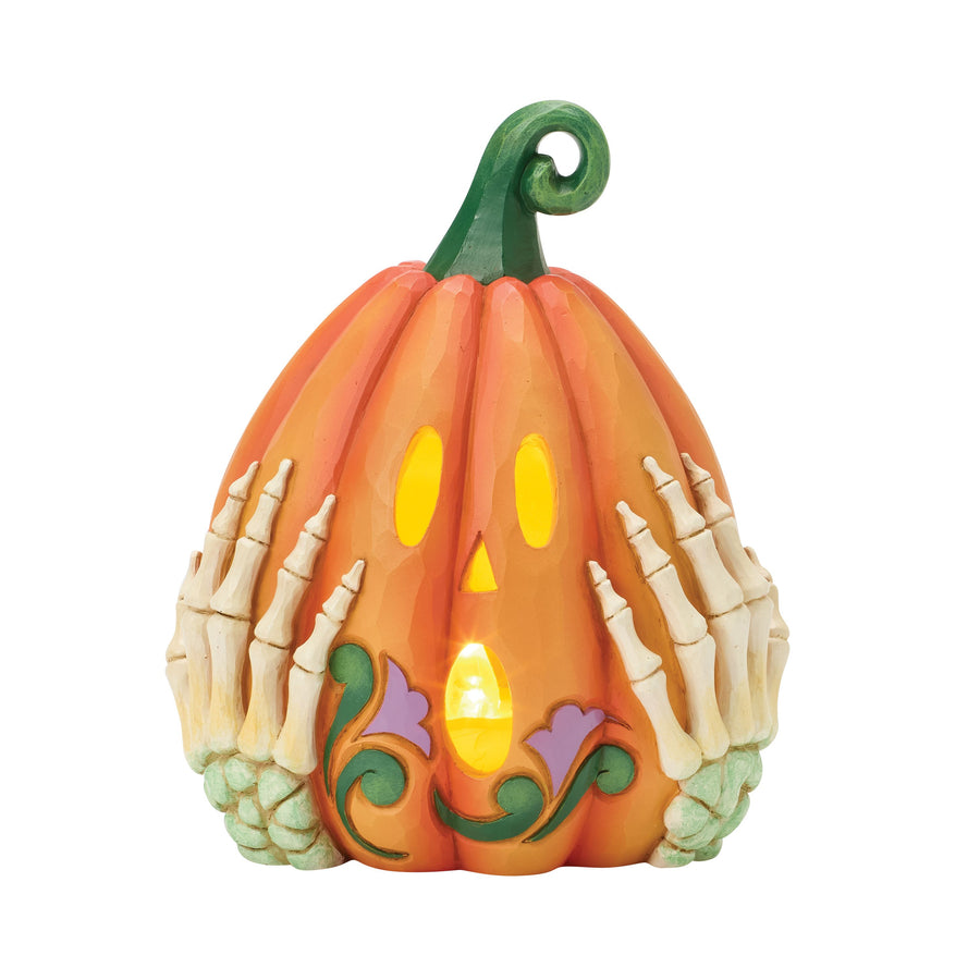 Jim Shore Heartwood Creek: Jack-O-Lantern With Skeleton Hands Lit Figurine sparkle-castle