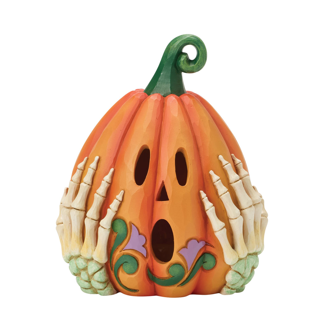 Jim Shore Heartwood Creek: Jack-O-Lantern With Skeleton Hands Lit Figurine sparkle-castle