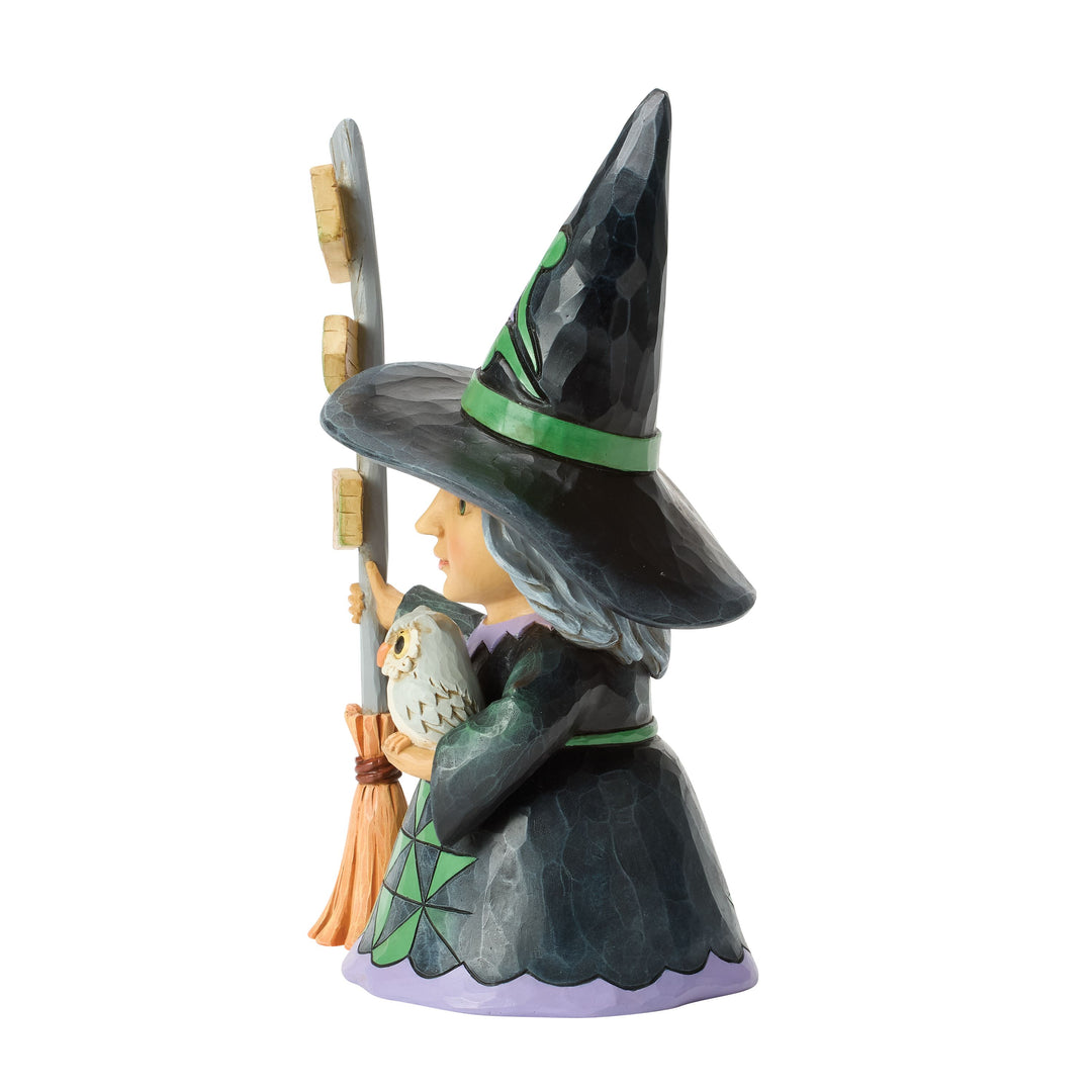 Jim Shore Heartwood Creek: Good Witch Holding Broom Sign Figurine sparkle-castle