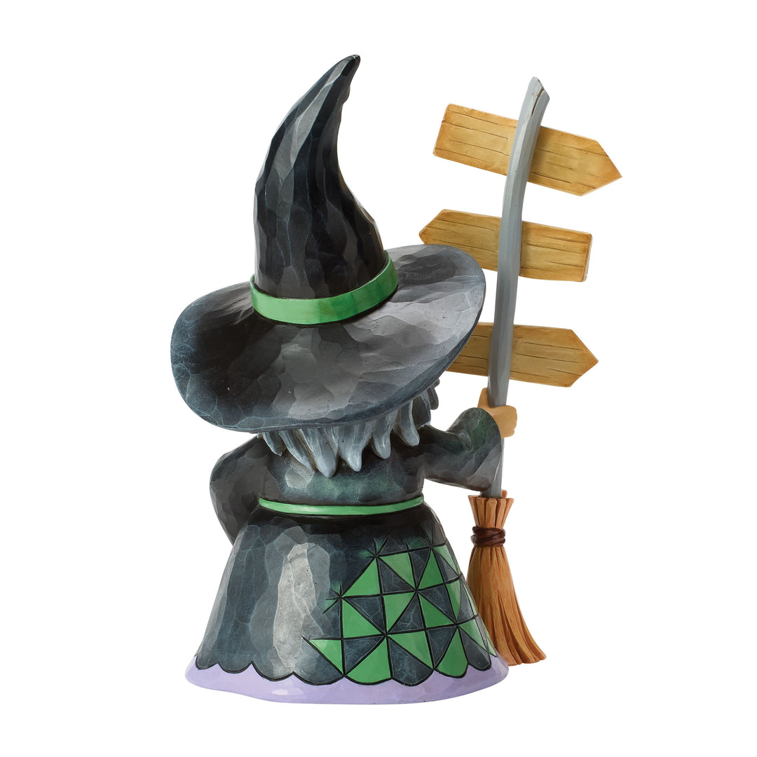 Jim Shore Heartwood Creek: Good Witch Holding Broom Sign Figurine sparkle-castle