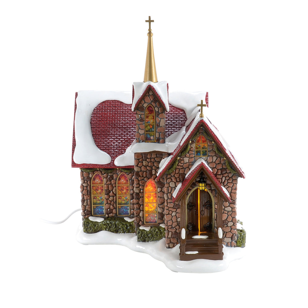 Department 56 Original Snow Village: 50th Chapel Of Abundant Grace sparkle-castle