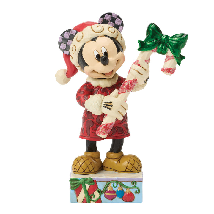 Jim Shore Disney Traditions: Mickey Mouse With Candy Cane Figurine sparkle-castle