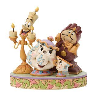 Jim Shore Disney Traditions: Lumiere, Mrs. Potts, Cogsworth & Chip Figurine sparkle-castle