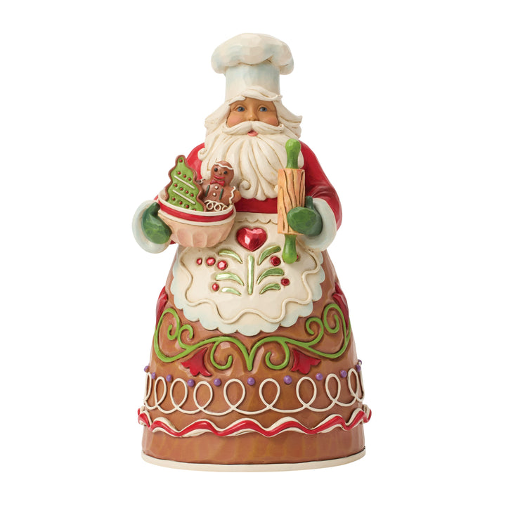 Jim Shore Heartwood Creek: Gingerbread Christmas Pastry Chef Santa Figurine sparkle-castle