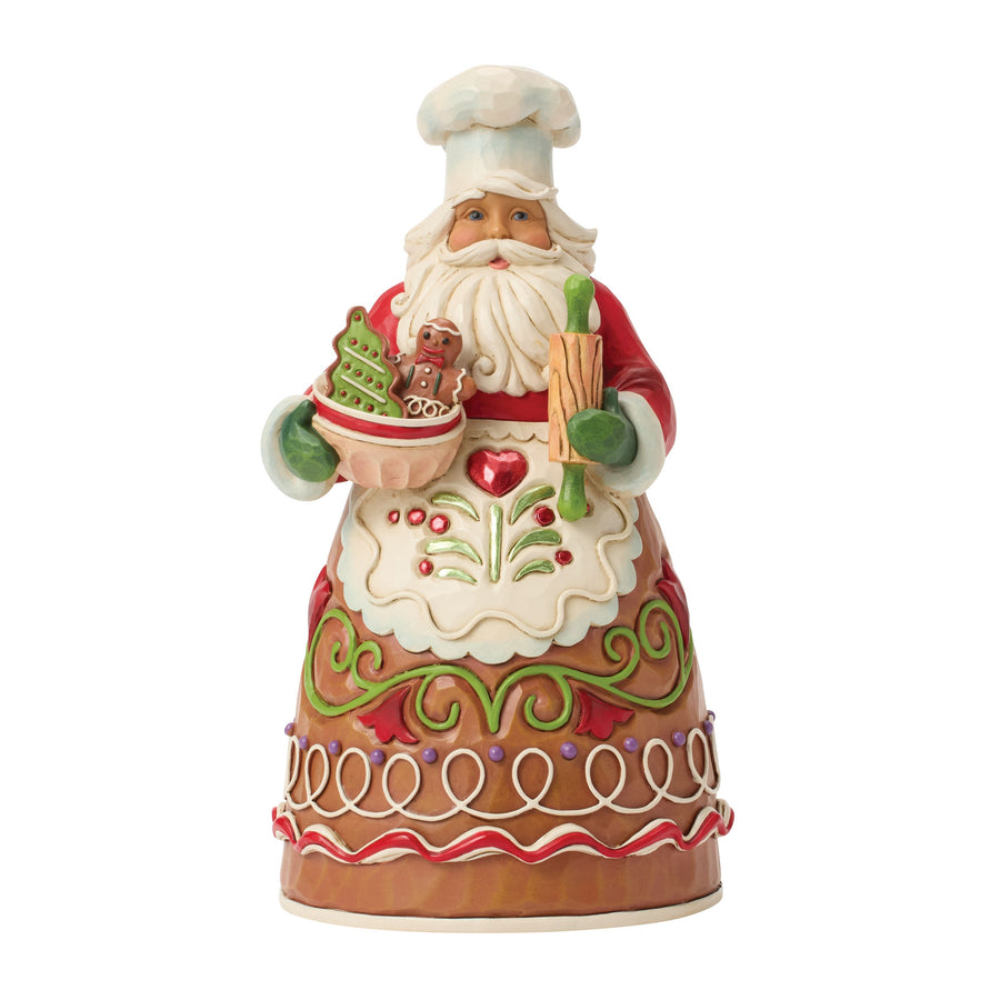 Jim Shore Heartwood Creek: Gingerbread Christmas Pastry Chef Santa Figurine sparkle-castle
