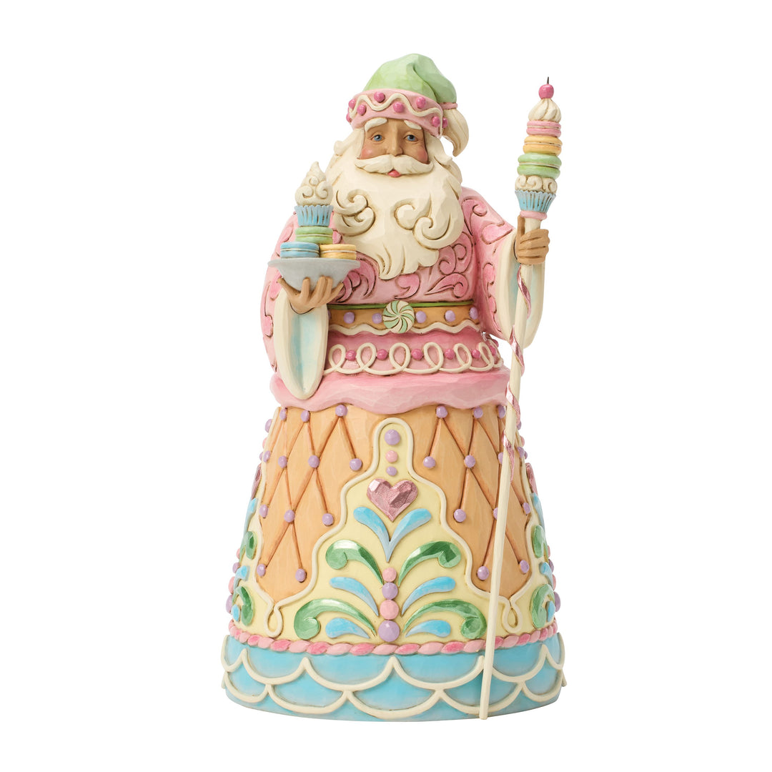 Jim Shore Heartwood Sweets: Santa With Macaron Staff Figurine sparkle-castle