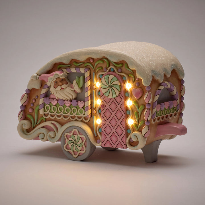 Jim Shore Heartwood Sweets: Santa's Camper Lit Figurine sparkle-castle