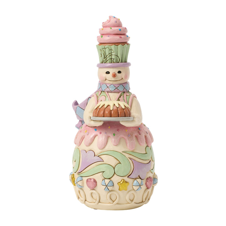 Jim Shore Heartwood Sweets: Snowman With Bundt Cake Figurine sparkle-castle
