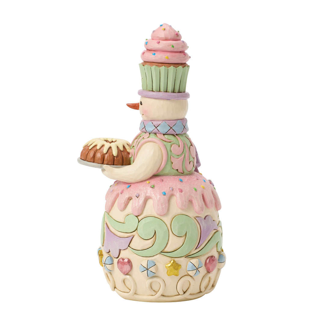 Jim Shore Heartwood Sweets: Snowman With Bundt Cake Figurine sparkle-castle