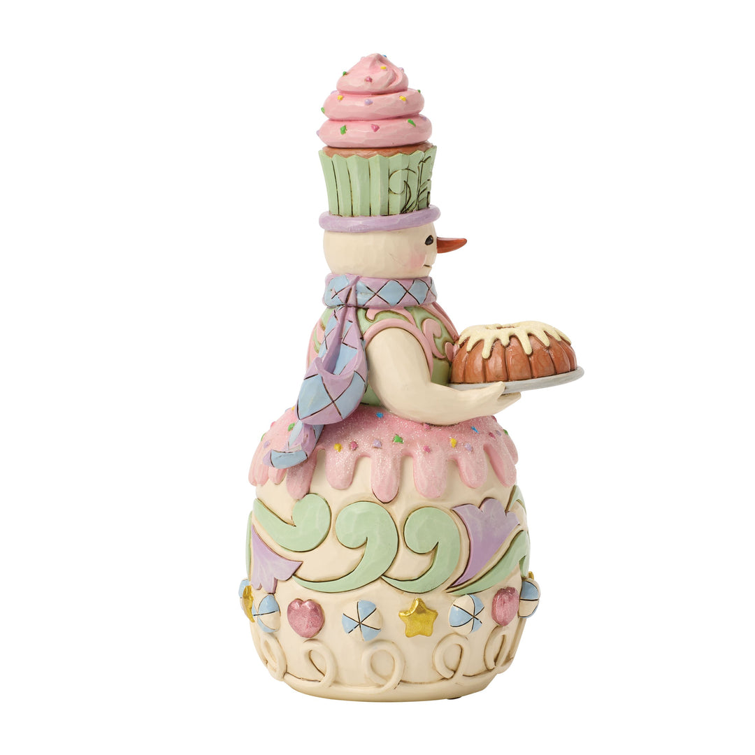 Jim Shore Heartwood Sweets: Snowman With Bundt Cake Figurine sparkle-castle