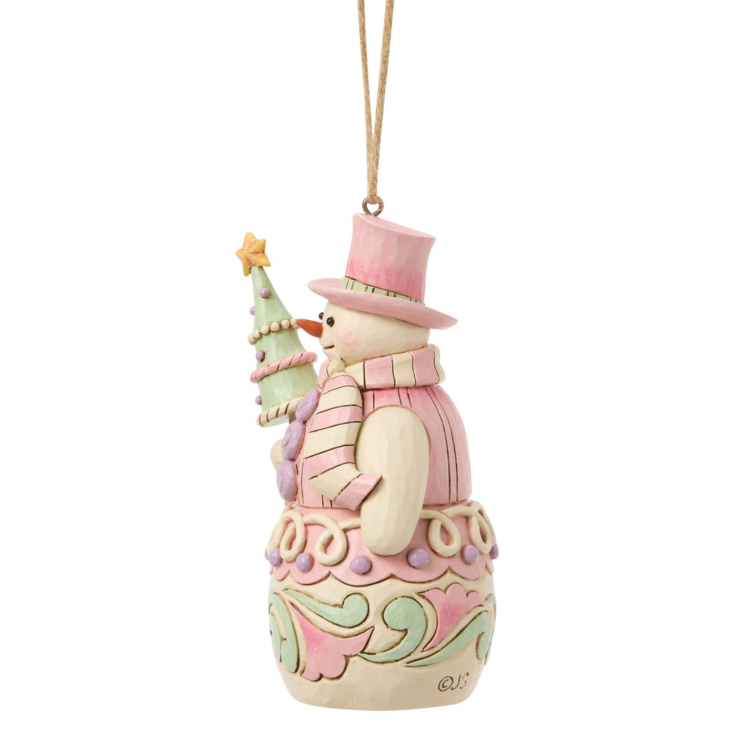 Jim Shore Heartwood Sweets: Snowman With Tree Hanging Ornament sparkle-castle