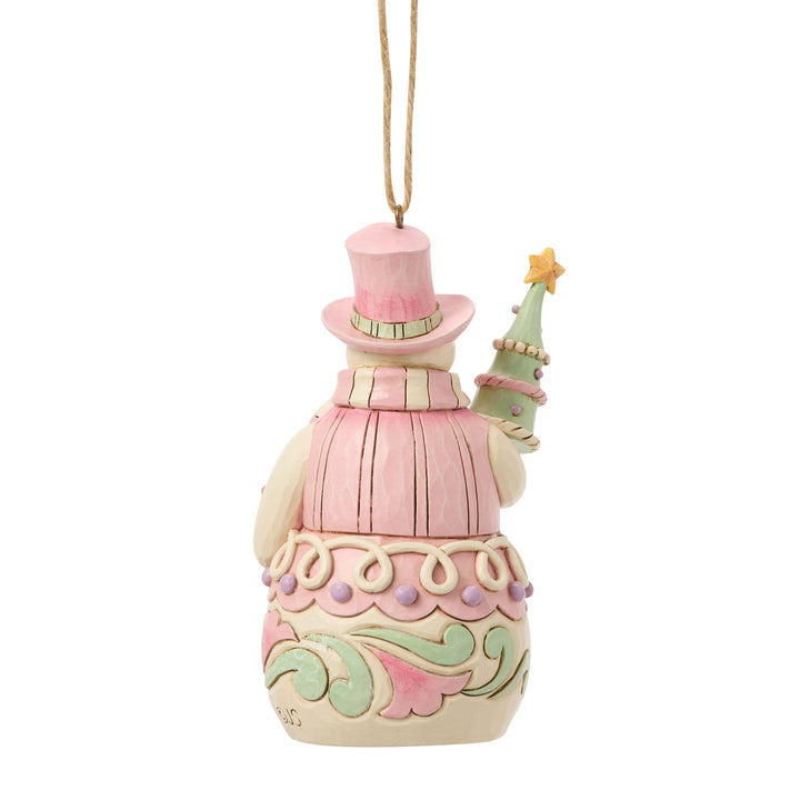 Jim Shore Heartwood Sweets: Snowman With Tree Hanging Ornament sparkle-castle