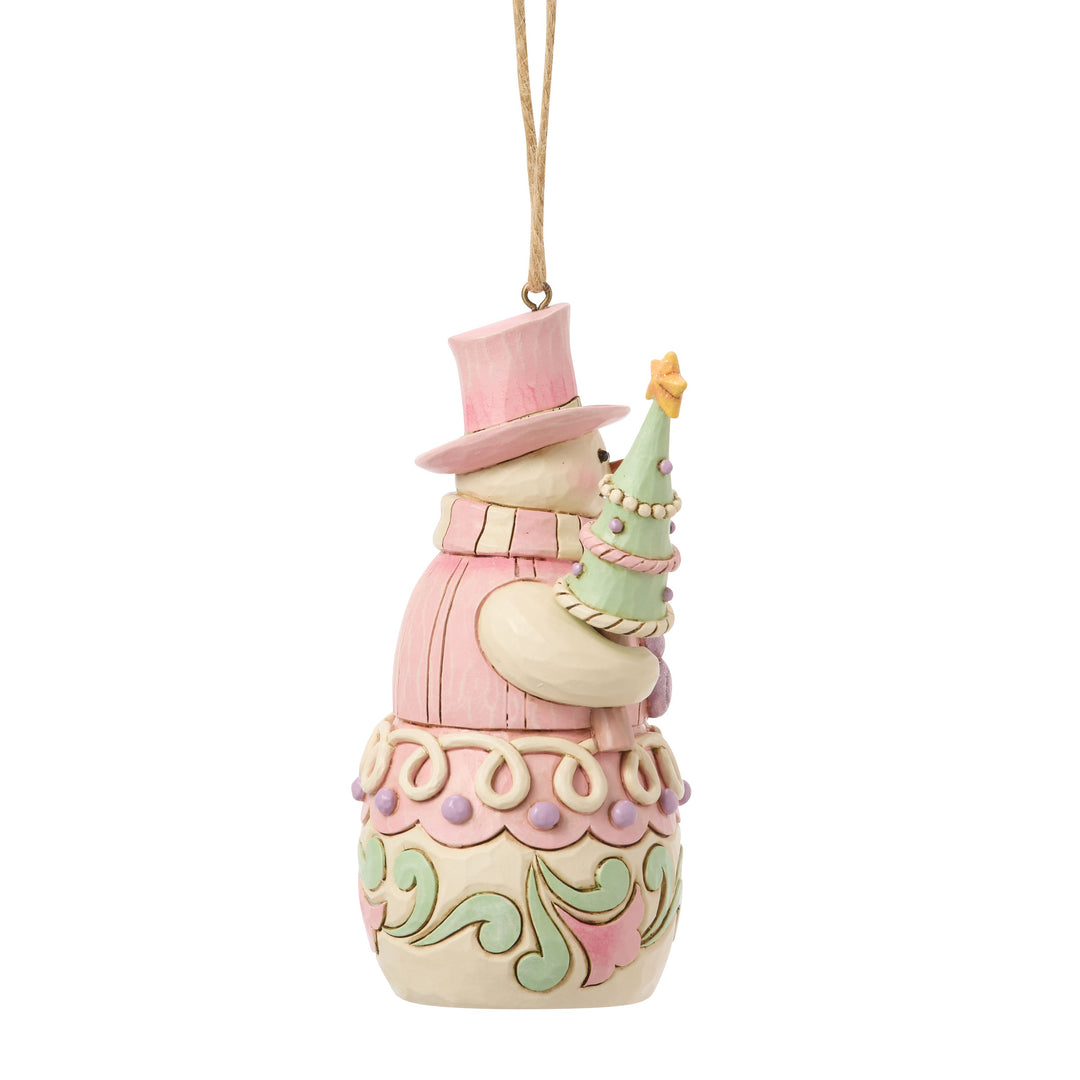 Jim Shore Heartwood Sweets: Snowman With Tree Hanging Ornament sparkle-castle