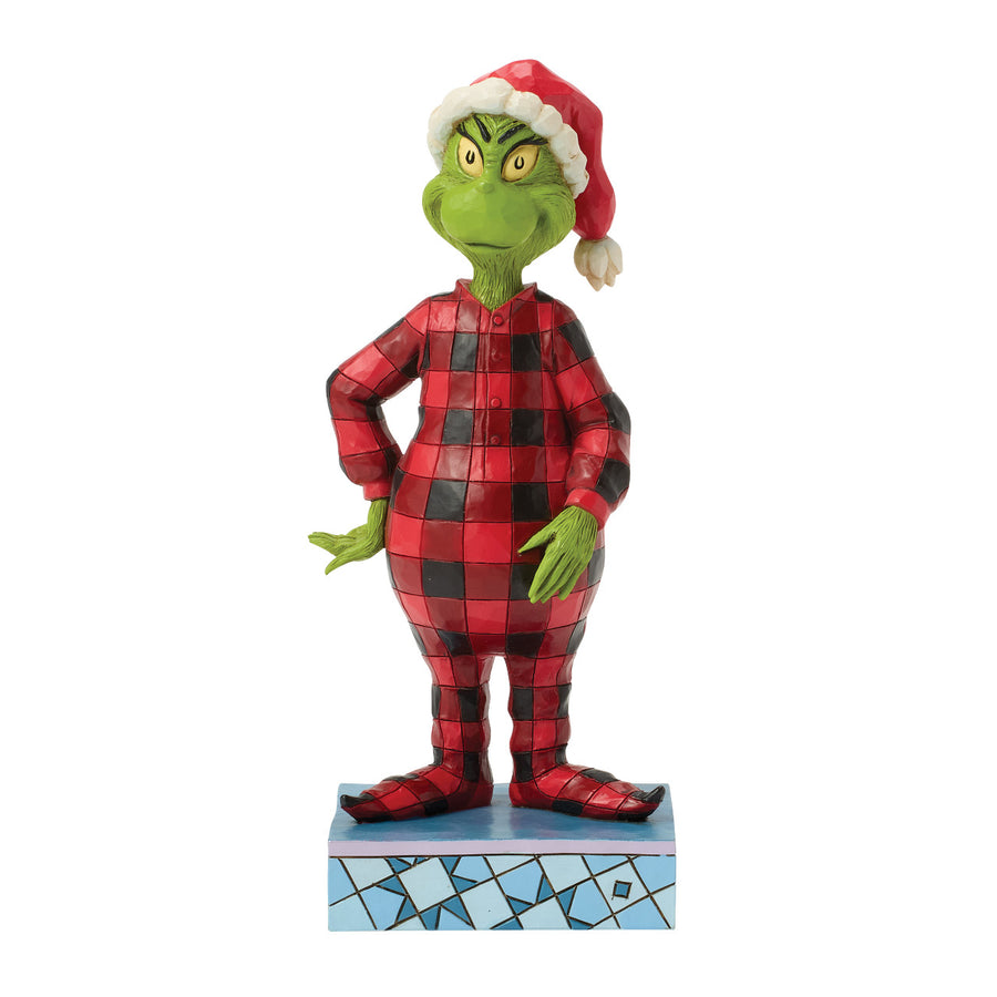Jim Shore The Grinch: Grinch Wearing Plaid Pajamas Figurine sparkle-castle