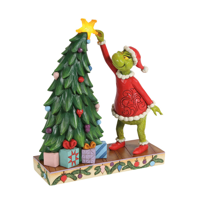 Jim Shore The Grinch: Grinch Pulling Star Off Tree Lit Figurine sparkle-castle