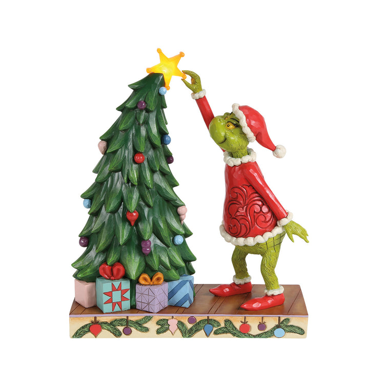 Jim Shore The Grinch: Grinch Pulling Star Off Tree Lit Figurine sparkle-castle