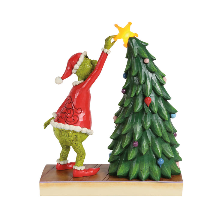 Jim Shore The Grinch: Grinch Pulling Star Off Tree Lit Figurine sparkle-castle