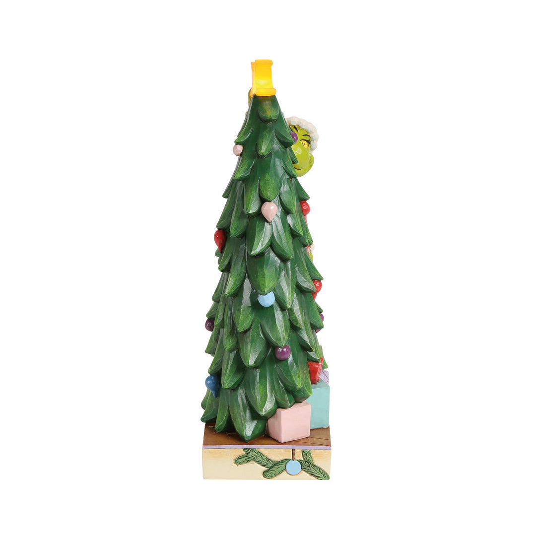 Jim Shore The Grinch: Grinch Pulling Star Off Tree Lit Figurine sparkle-castle