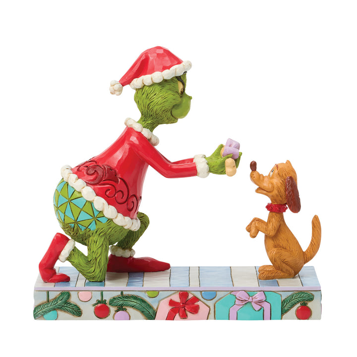 Jim Shore The Grinch: Grinch Giving Max a Bone Figurine sparkle-castle