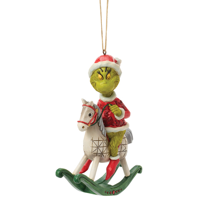 Jim Shore The Grinch: Grinch Sitting On Rocking Horse Hanging Ornament sparkle-castle