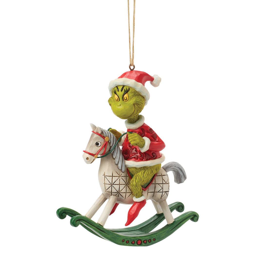 Jim Shore The Grinch: Grinch Sitting On Rocking Horse Hanging Ornament sparkle-castle