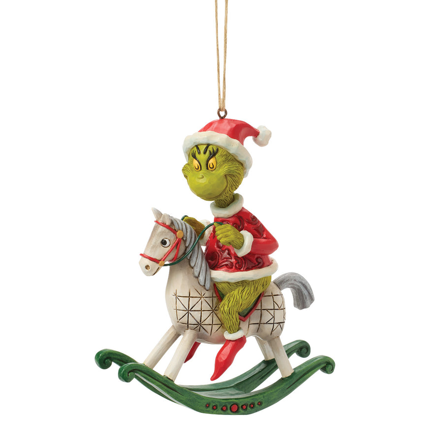 Jim Shore The Grinch: Grinch Sitting On Rocking Horse Hanging Ornament sparkle-castle