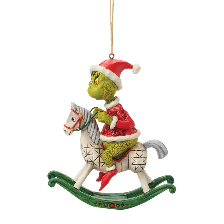 Jim Shore The Grinch: Grinch Sitting On Rocking Horse Hanging Ornament sparkle-castle