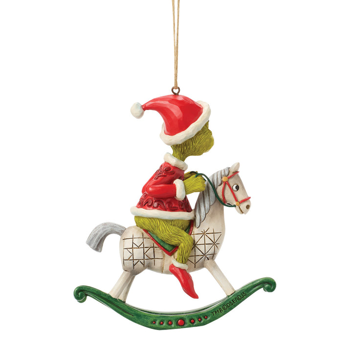 Jim Shore The Grinch: Grinch Sitting On Rocking Horse Hanging Ornament sparkle-castle