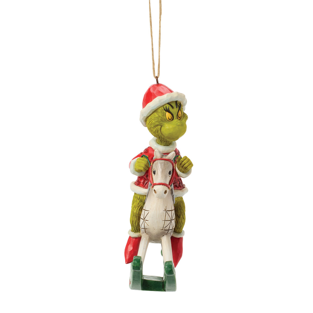 Jim Shore The Grinch: Grinch Sitting On Rocking Horse Hanging Ornament sparkle-castle