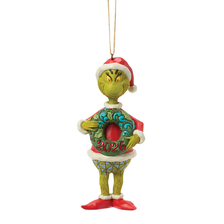 Jim Shore The Grinch: Dated 2026 Holding Wreath Hanging Ornament sparkle-castle