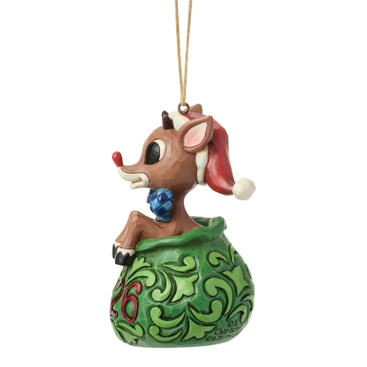 Jim Shore Rudolph Traditions: Dated 2026 Rudolph in Bag Hanging Ornament sparkle-castle