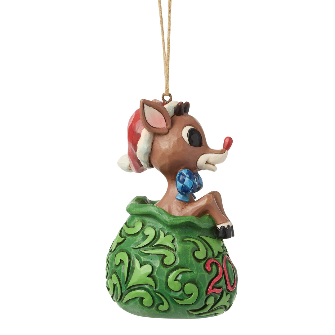 Jim Shore Rudolph Traditions: Dated 2026 Rudolph in Bag Hanging Ornament sparkle-castle
