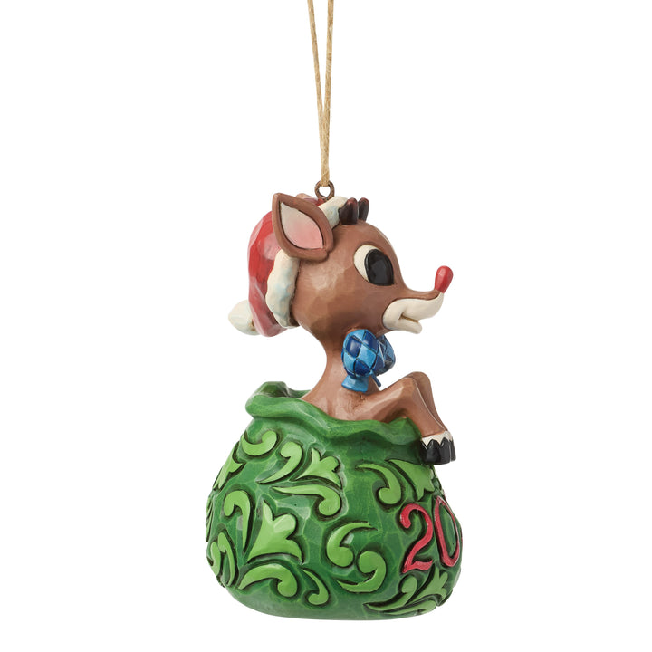 Jim Shore Rudolph Traditions: Dated 2026 Rudolph in Bag Hanging Ornament sparkle-castle