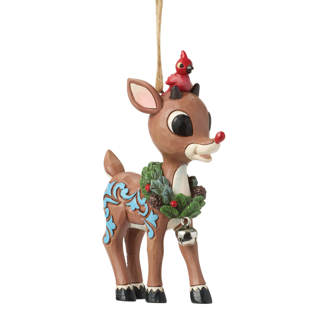 Jim Shore Rudolph Traditions: Rudolph With Wreath Ornament sparkle-castle