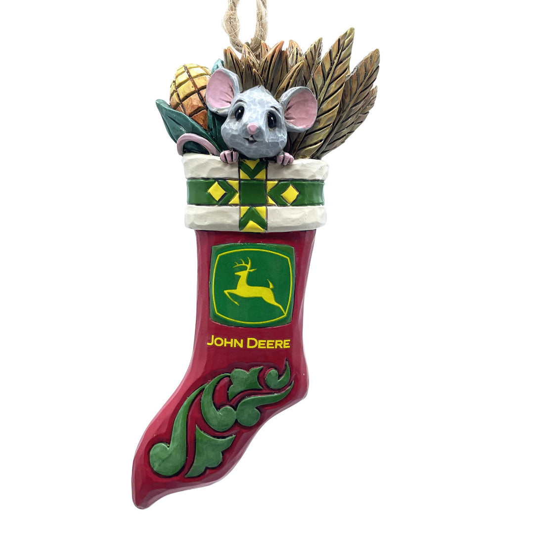 Jim Shore John Deere: Mouse In Christmas Stocking Hanging Ornament sparkle-castle