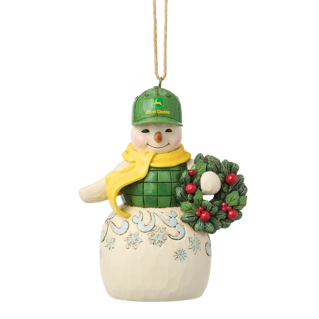 Jim Shore John Deere: Snowman Holding Wreath Hanging Ornament sparkle-castle