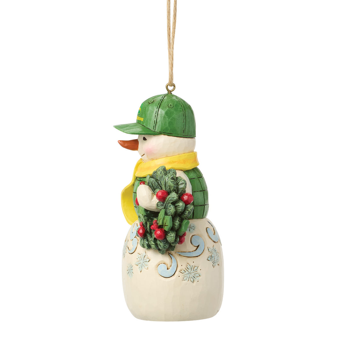 Jim Shore John Deere: Snowman Holding Wreath Hanging Ornament sparkle-castle