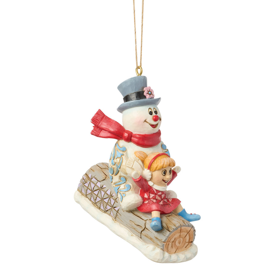 Jim Shore Frosty the Snowman: Frosty & Karen Sledding Hanging Ornament sparkle-castle
