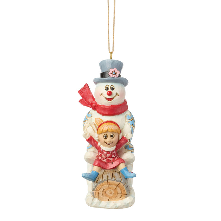 Jim Shore Frosty the Snowman: Frosty & Karen Sledding Hanging Ornament sparkle-castle