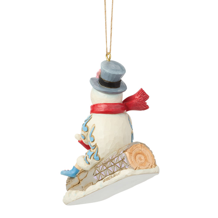 Jim Shore Frosty the Snowman: Frosty & Karen Sledding Hanging Ornament sparkle-castle