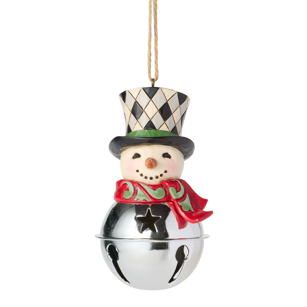 Jim Shore Heartwood Creek: Highland Glen Snowman On Jingle Bell Hanging Ornament sparkle-castle