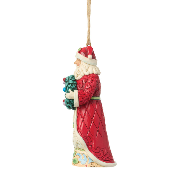 Jim Shore Heartwood Creek: Santa Holding Wreath Hanging Ornament sparkle-castle