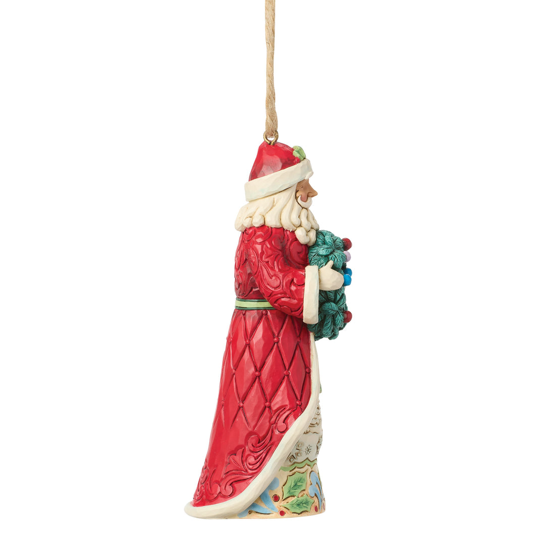 Jim Shore Heartwood Creek: Santa Holding Wreath Hanging Ornament sparkle-castle